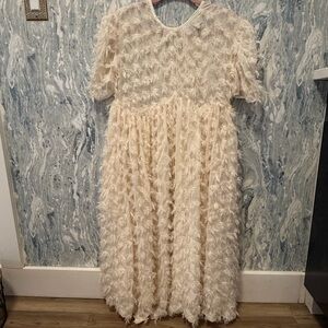 Sister Jane Cream Feather-Trim Midi Dress